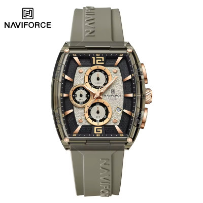 NAVIFORCE NF6101 Silicone Strap Casual Fashion Outdoor Sports Luminous Chronograph Dial Quartz Watch For Men - RoseGold & Grey